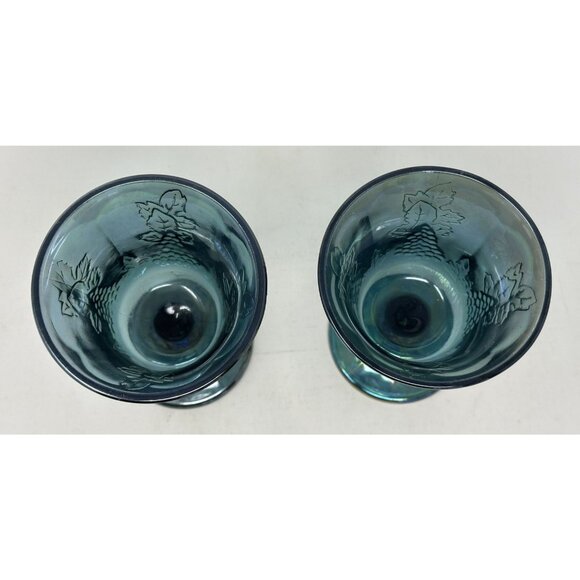 2 INDIANA GLASS CONTEMPORARY CARNIVAL HARVEST GRAPE Goblets Iridescent Blue 0176 - Picture 5 of 9
